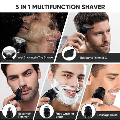 5 in 1 Electric Shaver LCD Digital Display Three-head Floating Rechargeable Smart Waterproof Type-C Charge